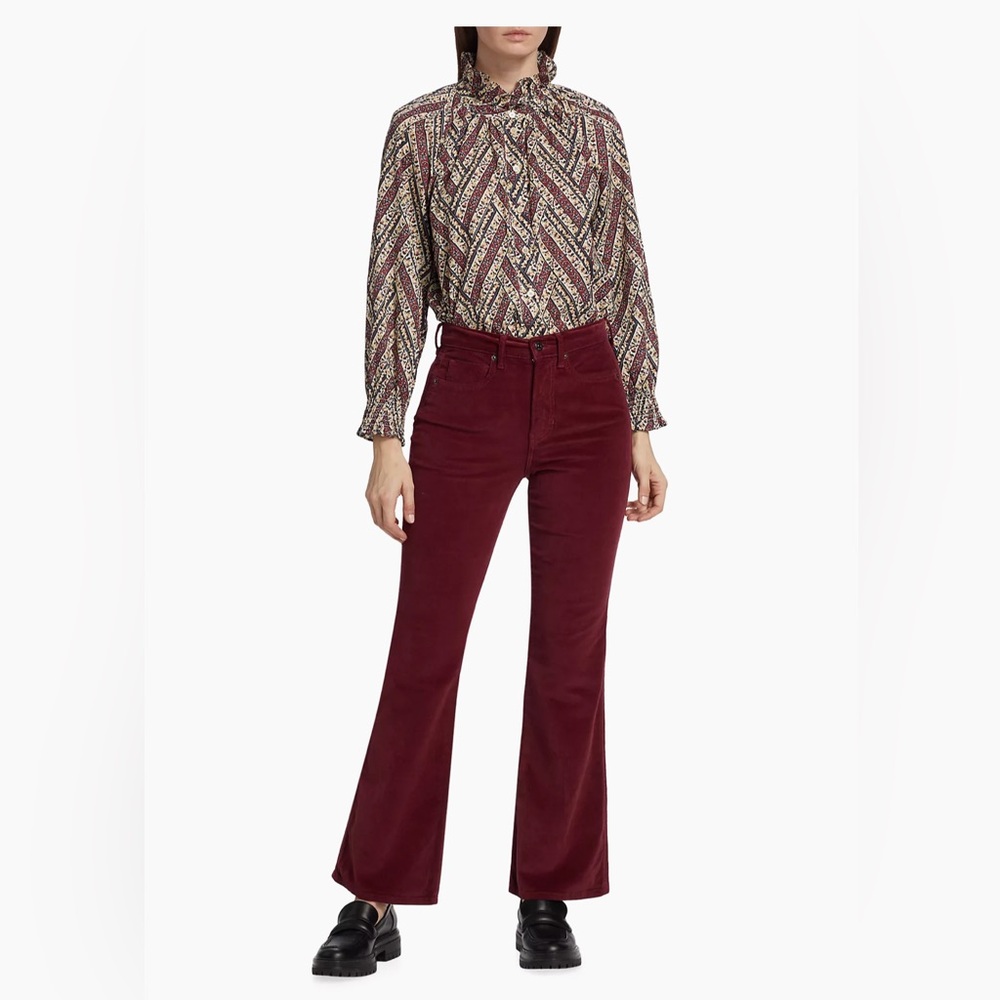 Veronica beard Carson cord high rise ankle flare in oxblood, size 27 - Picture 4 of 16